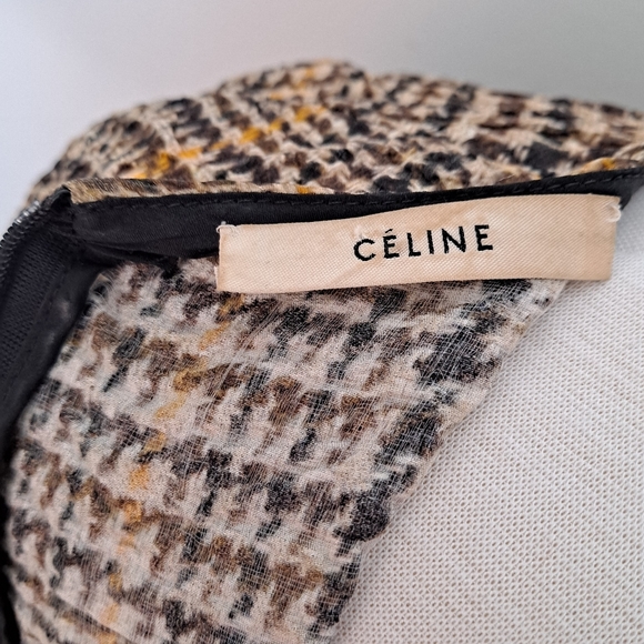 Celine Phoebe Philo Mini Dress Silk Lightweight Plaid Cream Black Brown - Picture 5 of 12